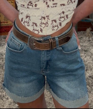 Stone Wash Cuffed Boyfriend Shorts