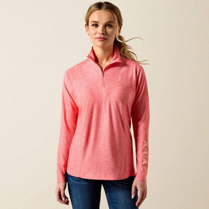 Pink long-sleeve shirt featuring a brand logo.