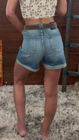 Stone Wash Cuffed Boyfriend Shorts