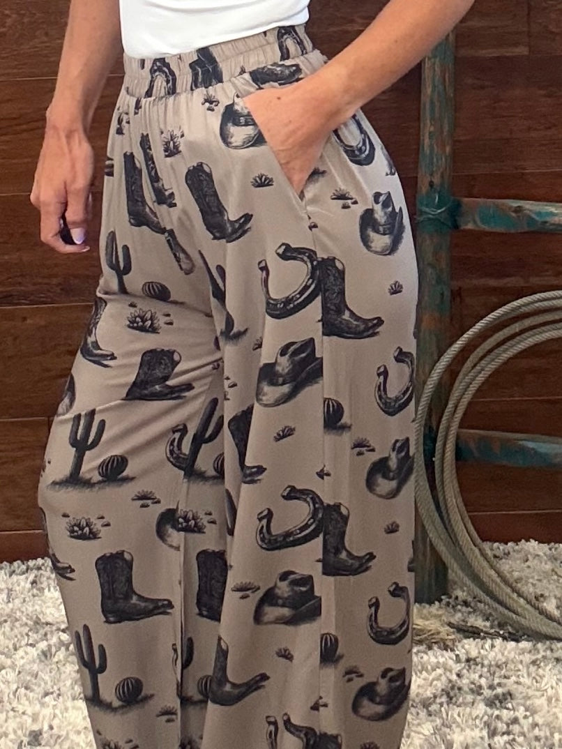 Western patterend pants in khaki