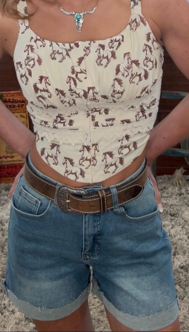 Horse print cropped tank top