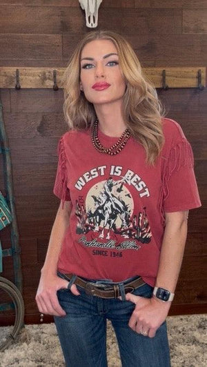 West is Best Graphic Tee With Fringe