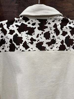 Corduroy shirt jacket with cowprint.