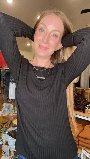 Liverpool Ribbed Knit Boat Neck Long Sleeve Top