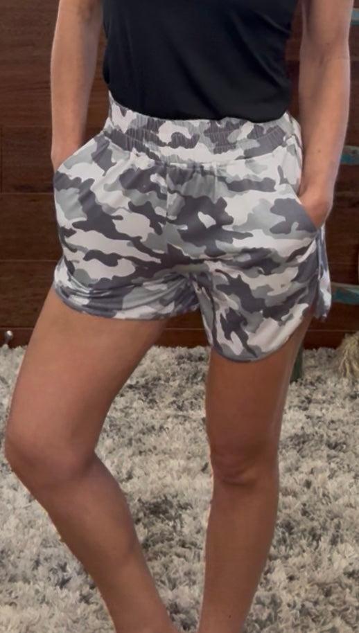 Camo Print High Rise Shorts