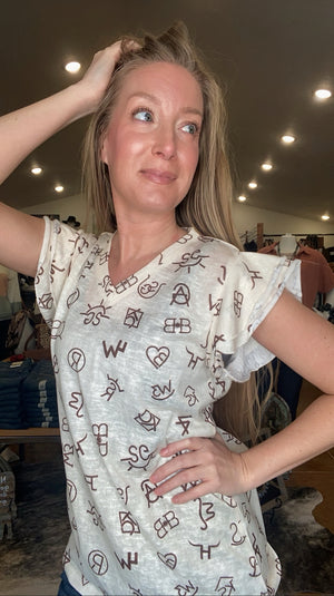 Branded Ruffled Sleeve Blouse