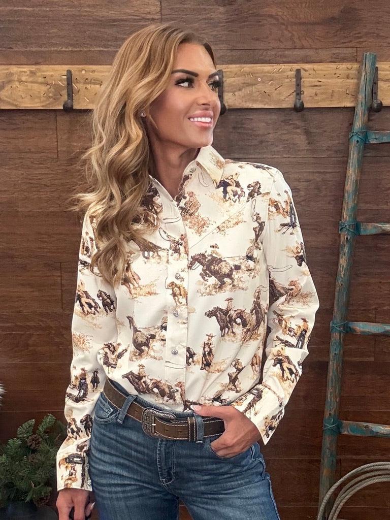 Rrodeo Print Long Sleeve Button Up