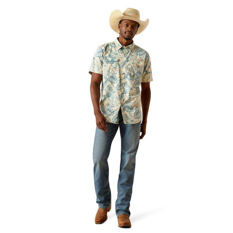 Short Sleeve Button-Up Palm Leaf Shirt:
