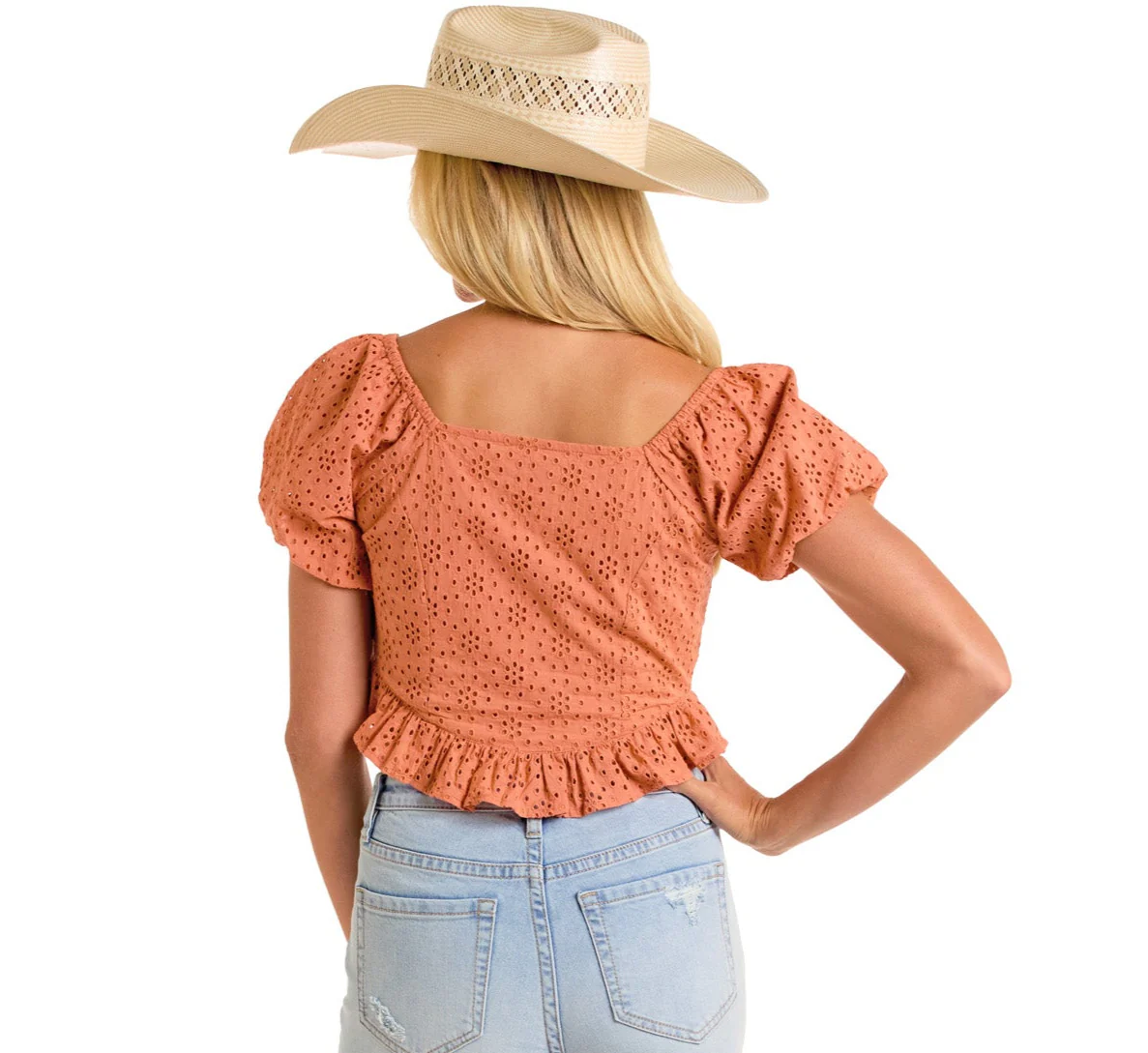 Eyelet Puff Sleeve Blouse