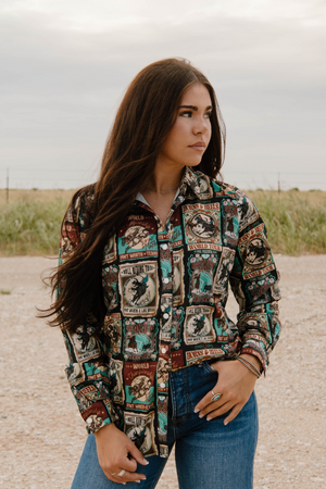 Long sleeve pearl snap vintage button up