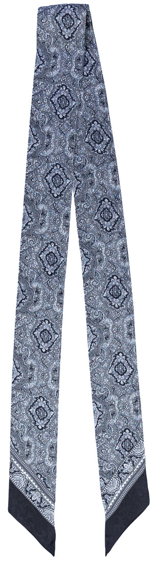 Patterned scarf with blue and black design