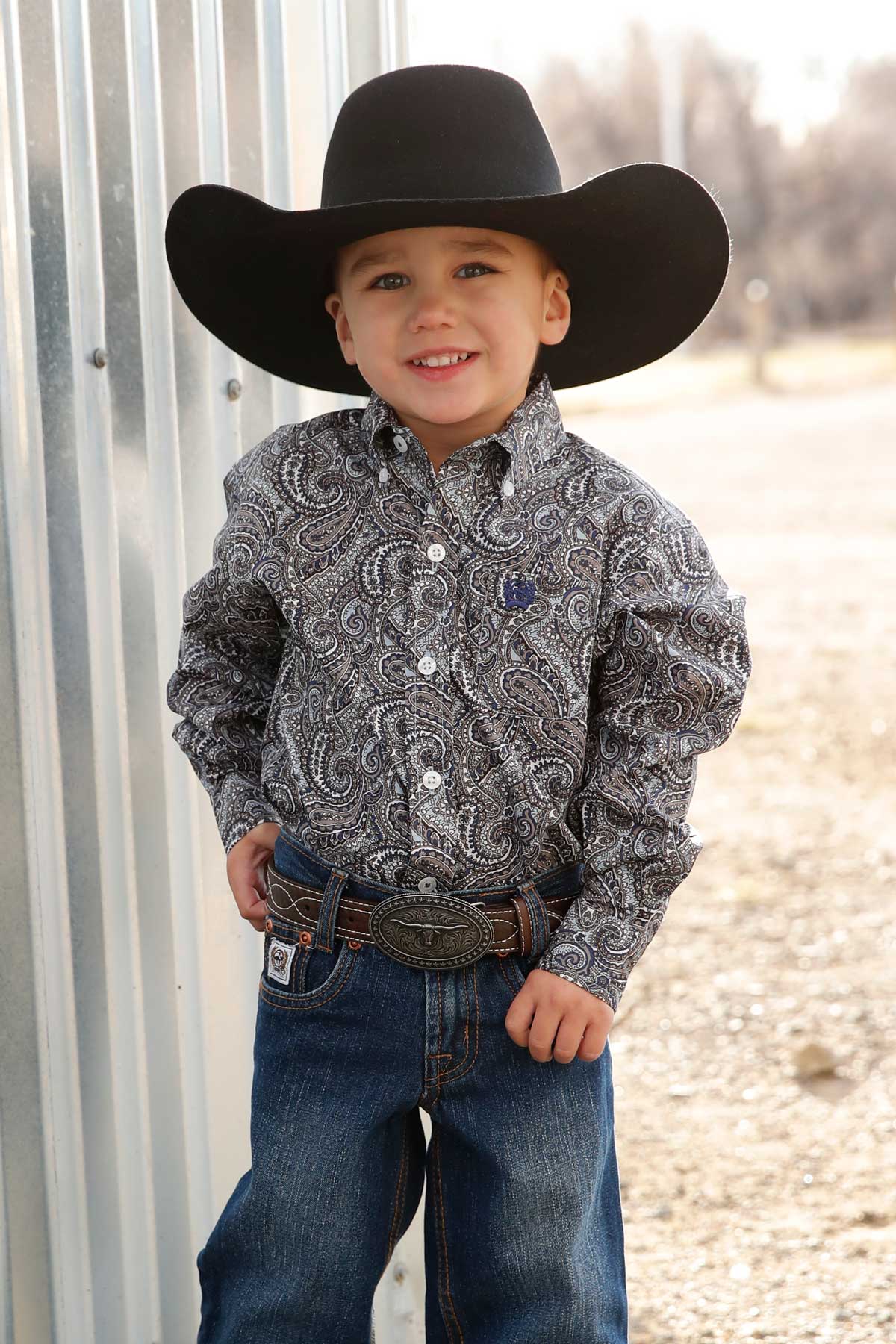 Cinch Boys Long Sleeve Paisley Button-Up Shirt - Perfect for creating a stylish and coordinated "Daddy and Me" outfit. Also available in men's sizes for the complete matching family look.