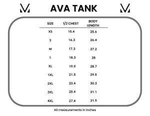 Measurement chart for AVA Tank with size chart in inches