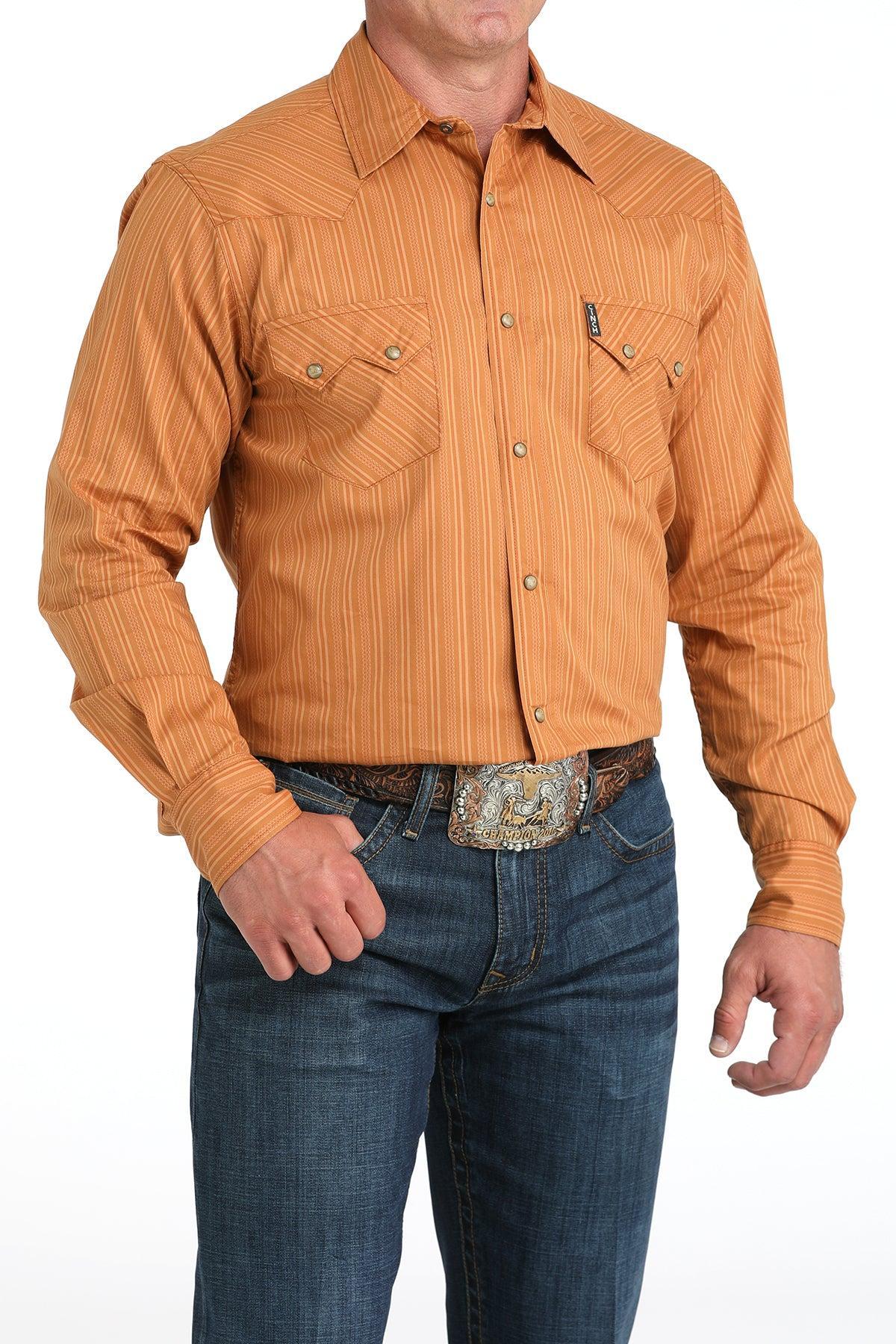 Cinch Men's Brown Western Modern Stripe Snap Shirt