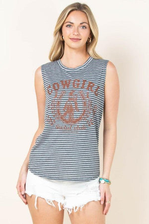 Cowgirl Graphic Striped Sleeveless Top
