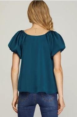 SAMANTHA SHORT PUFF SLEEVE WOVEN BLOUSE