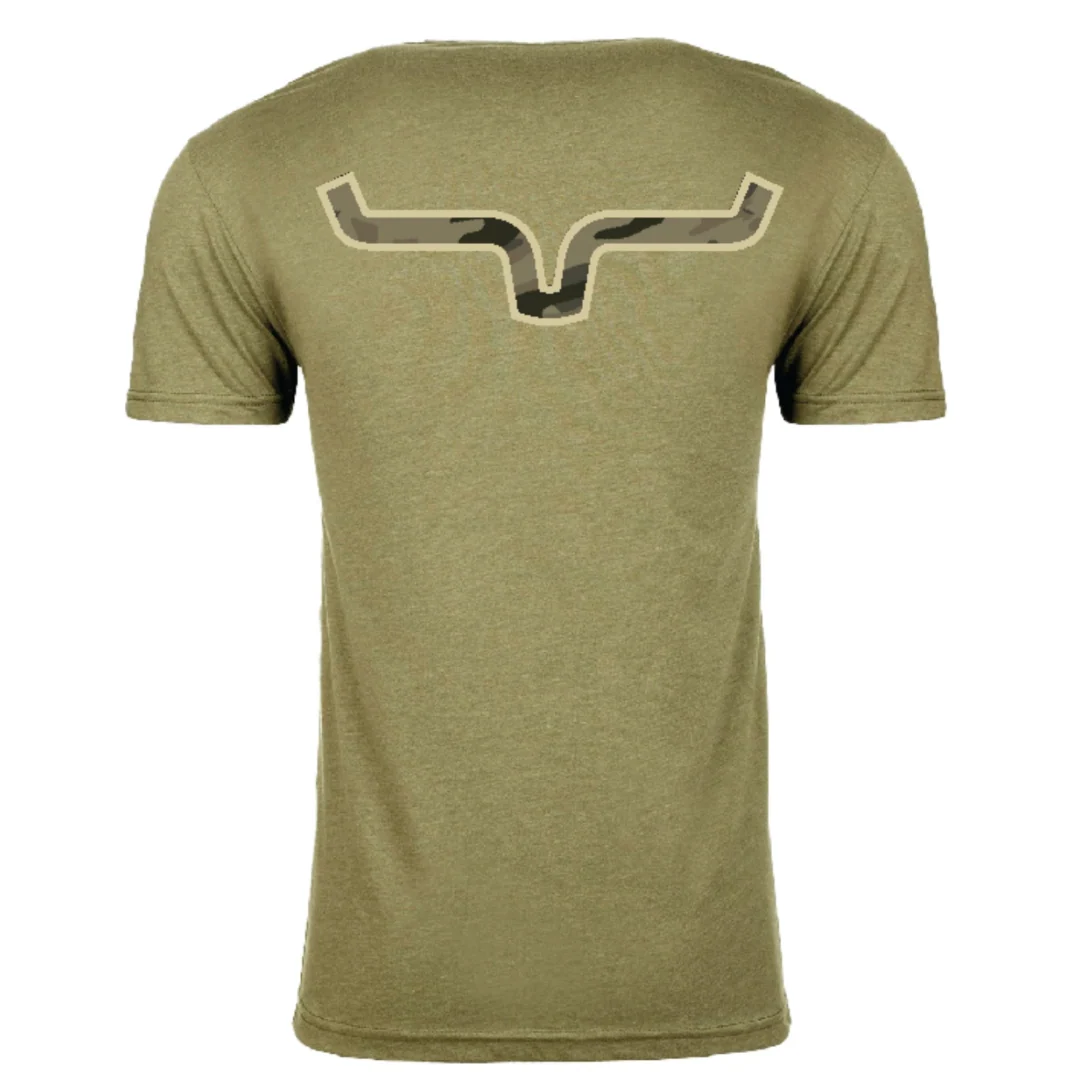Kimes Ranch Men's Light Olive Camo Back Logo T-Shirt