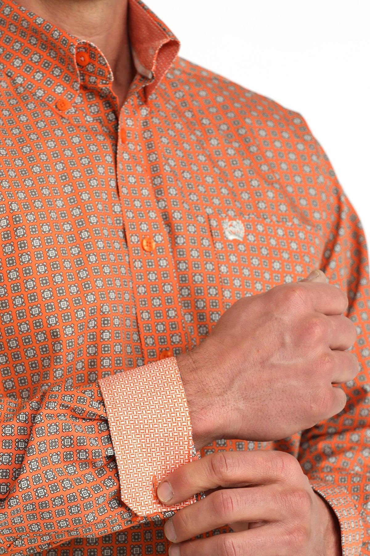 Cinch Men's Orange Geometric Print Button Down Shirt