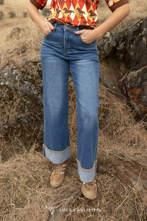 Maylee Mid Wash High Rise Trouser Jeans W Cuff