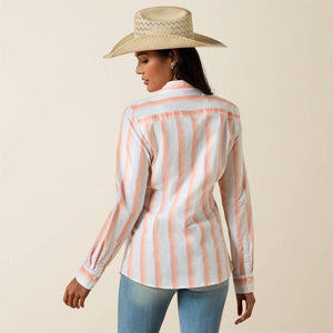 Ariat long sleeve button down in peach stripe