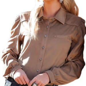 Cruel Girl Women's Brown Suede Long Sleeve Shirt