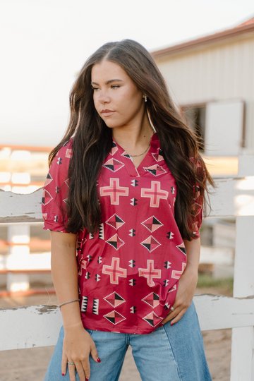 BERRY AZTEC TOP