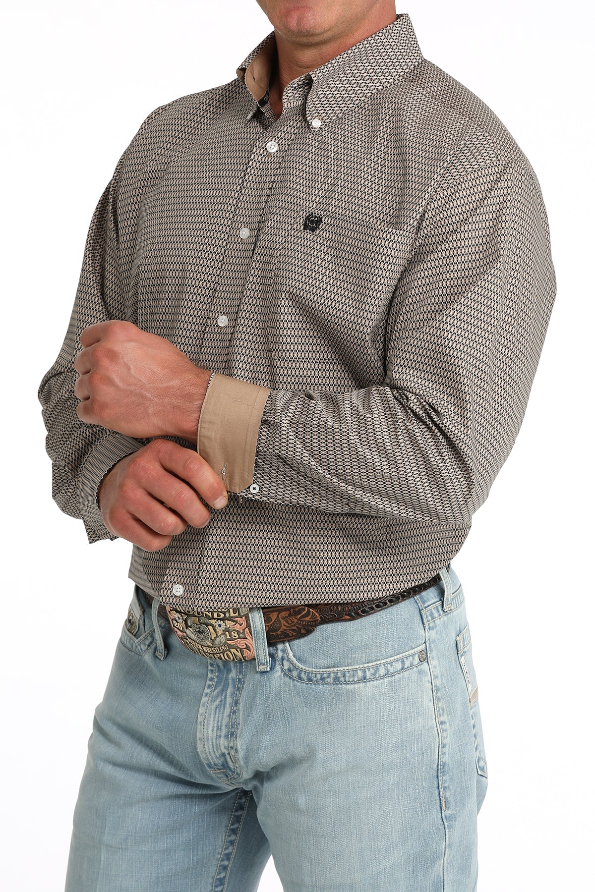 Cinch Men's Khaki Printed Long Sleeve Shirt