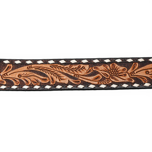 Two-Tone Tooled Leather Belt with Whipstitch Edge and Matching Buckle