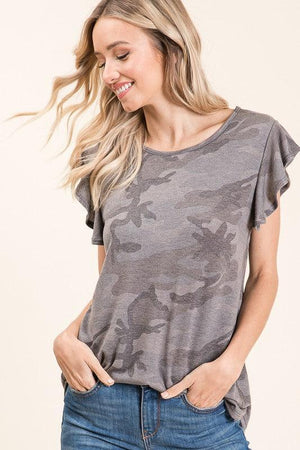 The Camo Ruffle Sleeve Top