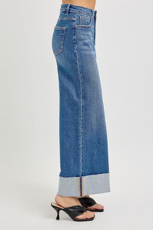 Adeline High Rise Crop Wide Cuffed Jeans