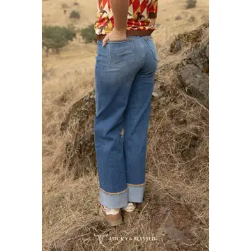 Maylee Mid Wash High Rise Trouser Jeans W Cuff