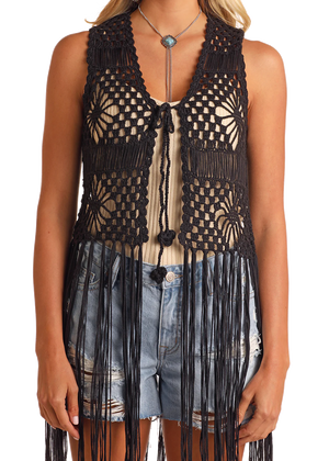 Crochet Fringe Tie Front Vest