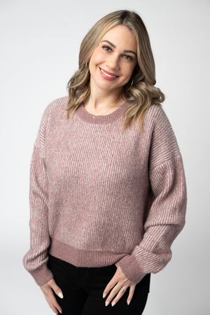 Dusty rose and white sweater