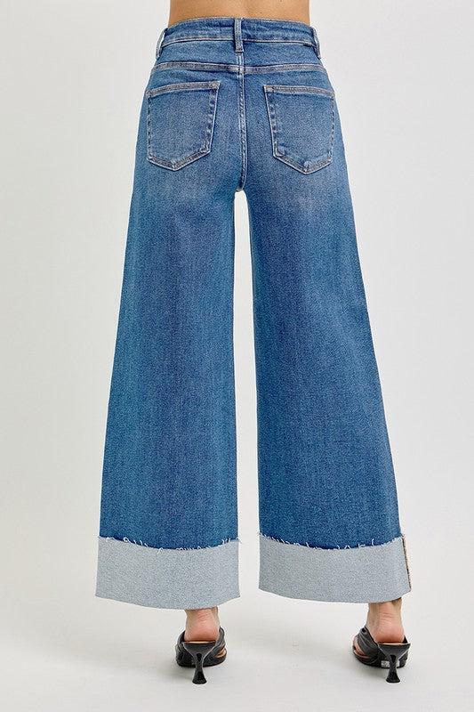 Adeline High Rise Crop Wide Cuffed Jeans