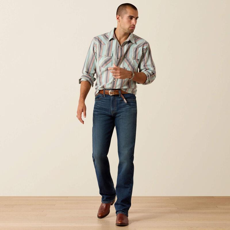 Long sleeve snap down striped western shirt