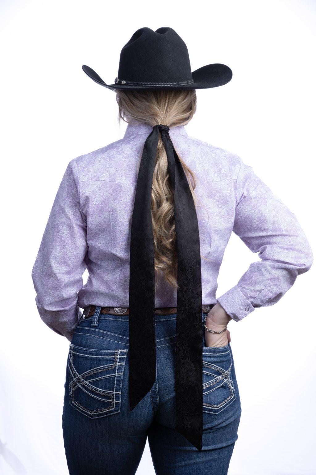 Black patterned silk scarf