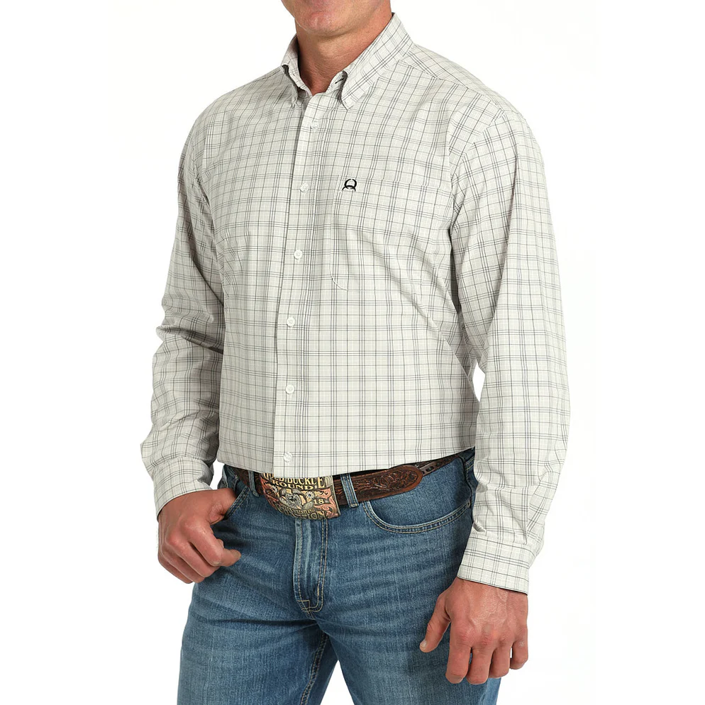 Cinch Men's White Plaid ArenaFlex Long Sleeve Button Shirt