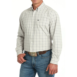 Cinch Men's White Plaid ArenaFlex Long Sleeve Button Shirt