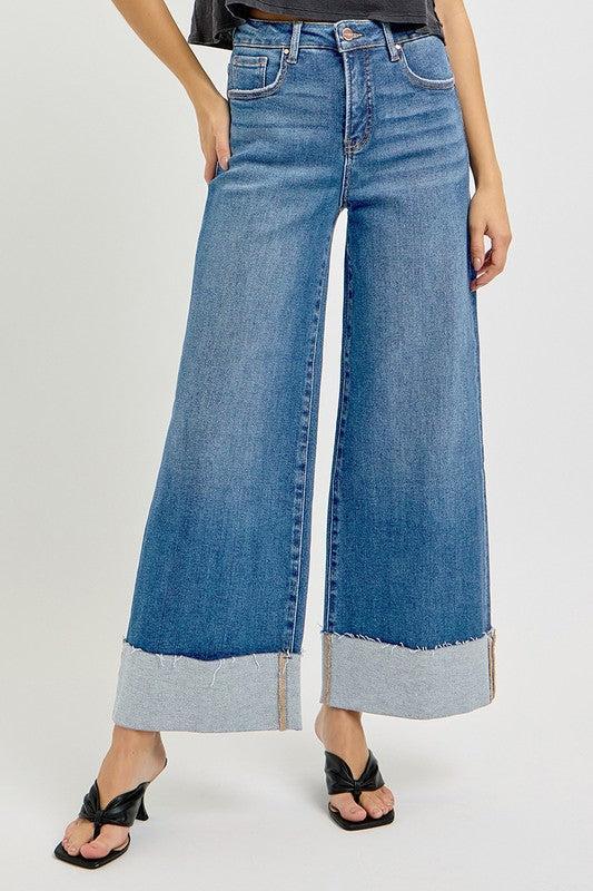 Adeline High Rise Crop Wide Cuffed Jeans