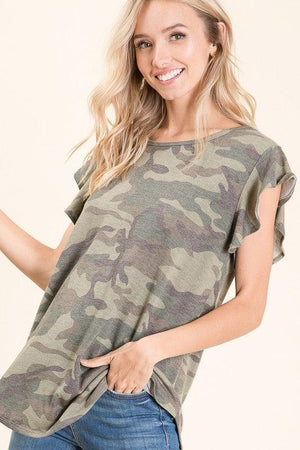 The Camo Ruffle Sleeve Top