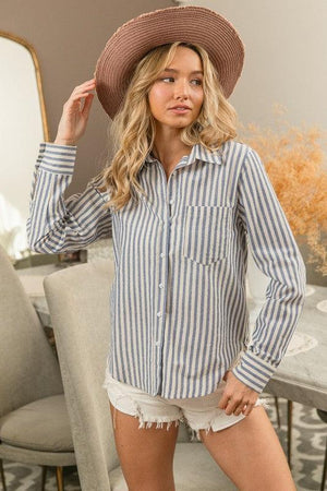 LUREX LINEN STRIPE SHIRT BUTTON DOWN TOP