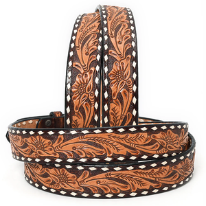 Two-Tone Tooled Leather Belt with Whipstitch Edge and Matching Buckle