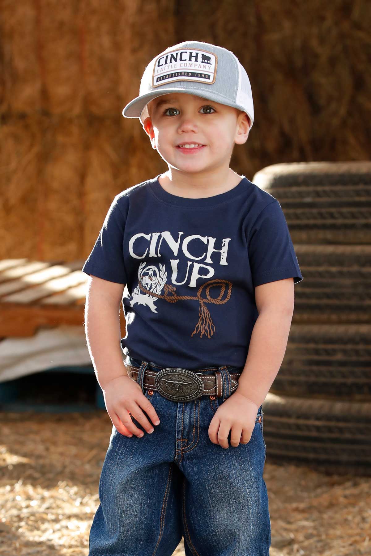 Chils navy blue t-shirt with 'Cinch Up' text and graphics