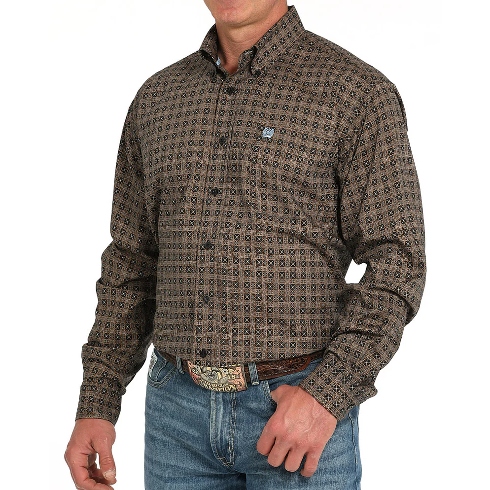 Cinch Men's Black Print Long Sleeve Button Shirt