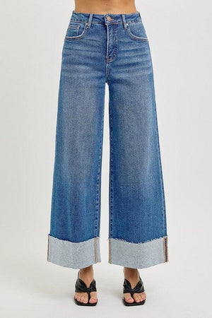 Adeline High Rise Crop Wide Cuffed Jeans