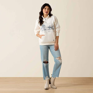 Cream-colored pullover with a graphic design