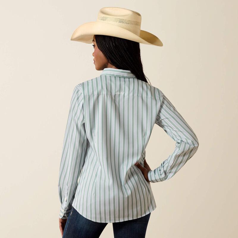 Green striped button down long sleeve western shirt