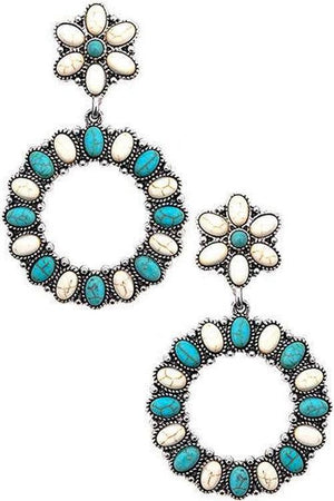 Western Concho Flower Round Gem Stone Earring