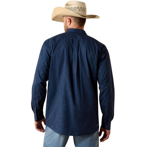 Man wearing a blue patterned shirt