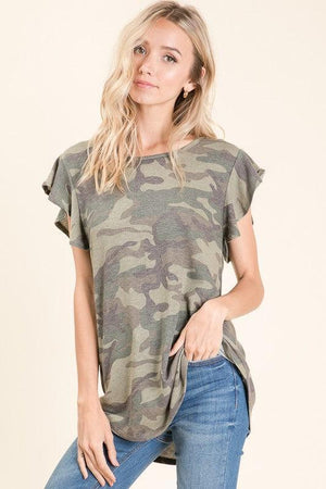 The Camo Ruffle Sleeve Top